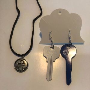 Libra necklace and keys earrings